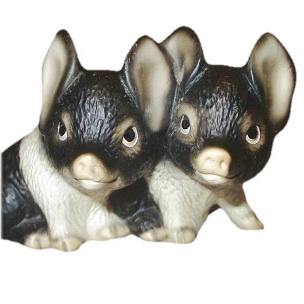 Vtg Japan Baby Pigs Figurine Porcelain Twins Signed Honey Knox Kingdom MCM 60s